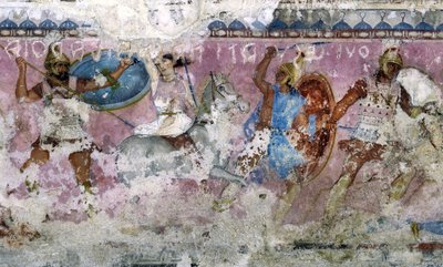 Schlacht zwischen Griechen und Amazonen, Detail von der Seite des Amazonensarkophags, Tarquinia, 4. Jahrhundert v. Chr. von Unknown
